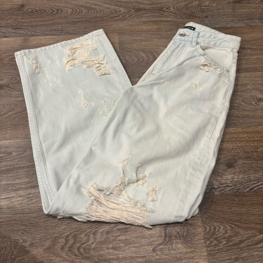 NWOT Seven Sisters SEVEN/SUMMER Damaged Baggy Jeans Blue Bleached Size 26 Y2K
